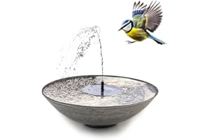 MATCHES21 HOME & HOBBY Solarbrunnen Set für draußen 45 cm Schale grau - Dekoschale und Schwimmende Solar Springbrunnen Fontäne als Outdoor Wasserspiel - Außen Gartenbrunnen als Balkon Vogeltränke, Garten Vogelbad