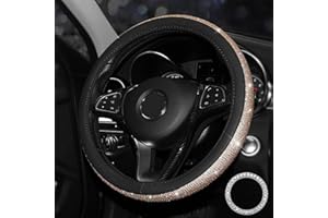 Lifetooler Funda Volante Coche con Diamantes de Imitación Brillantes de Cristal, Cubre Volante Coche de Brillante Bling Rhinestone,Antideslizante Universal 38 cm para Mujeres (Negro-Dorado)