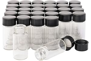 SWHSTORE 30pcs 5ml Clear Glass Bottles with Black Plastic Screw Cap Empty Vials Sample Jars