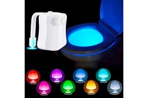 MODOAO Toilet Light Inside Toilet, Motion Sensor Toilet Night Light, 8 Colours Toilet Bowl Seat Light, Battery Operated Motion Activated Toilet Night Light for Bathroom, Fun Gifts Ideas