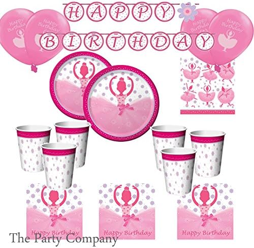 Ballerina Ballet Deluxe Party Kit for 16 Plates Cups Napkins Tablecover Balloons Bunting