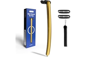 FLOVES Back Shaver for Men - 39.5cm Long Handle Body Hair Razor with 3 Layers Pivoting Head Blade, 3 Replacement Cartridges, Mens Groomer for Back, Chest, and Shoulders (Golden)