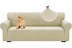 YSTELLAA Elasticizzato Copridivano 3 Posti, Universale Copri Divano Con Braccioli, Moderno Copridivani Elasticizzati, Copridivano Antigraffio Gatto, Sofa Cover Antiscivolo Lavabili, Beige Chiaro