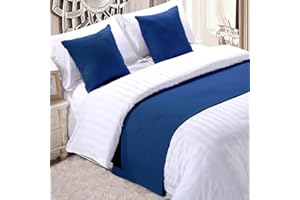 Makooz Solid Velvet Bed Runner King Size 1.5m - 63x265cm 1pc - Luxury Hotel Grade No Fading Soft Bed Scarf - Bedroom Guesthouse Bedding Protection - Matching Cushion Covers Sold Separately –Dark Blue