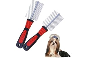 SOOJET Pettine per toelettatura del cane, pettine per gatti pettine con denti arrotondati, doppio lato, in metallo, spazzola antipulci per animali a pelo medio e lungo pettine per toelettatura (2 pezzi)