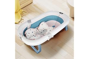HUOLE Faltbare Babywanne, Neugeborenen-Badewanne, Babybadewanne, 3-in-1,mit Thermometer, faltbar, rutschfest, 6 Monate bis 7 Jahre, maximale Belastung: 35 kg-80 * 50 * 23cm-blau