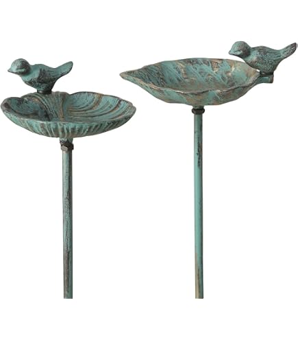 Vogeltränke Stehend Gusseisen 77 Cm - Bemaltes Vogelbad & Futterschale Für Gartenvögel