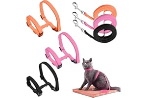 BAOSROY Arnés Ajustable para Gatos Antiescape, 3pcs Arnés para Gatos con Correa, Negro + Rosa + Naranja