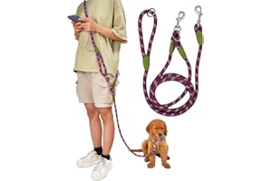 pawstrip Hands Free Dog Leash Waist & Crossbody Rope with Slip Lead Durable for 2 Dogs Nylon Reflective Heavy Duty Hiking Bungee Leash for Small Large Dogs (Purple)
