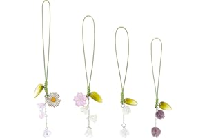 cobee Paquete de 4 colgantes creativos para teléfono móvil y coche, diseño de tulipán, correa para teléfono, bonito llavero con cordón
