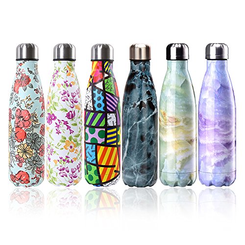 Newday1 Botella de Agua de Doble Pared de Acero Inoxidable, sin BPA, portátil para el Puerto, para Voyager, Impermeable Guardia VOS Bebidas frías o Calientes, Capacidad de 500 ML, Fleurs colorées