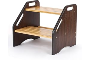 StrongTek Taburete de bambú de dos escalones, resistente, antideslizante y ahorra espacio, ideal para cocina, baño, niños y uso doméstico