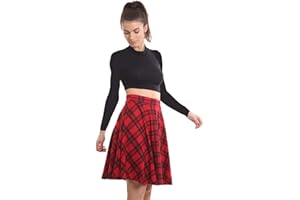 Crazy Girls Womens Plain Knee Length Ladies Soft Stretch Flared Skater Midi Skirt Red Tartan Animal Print Plus Size