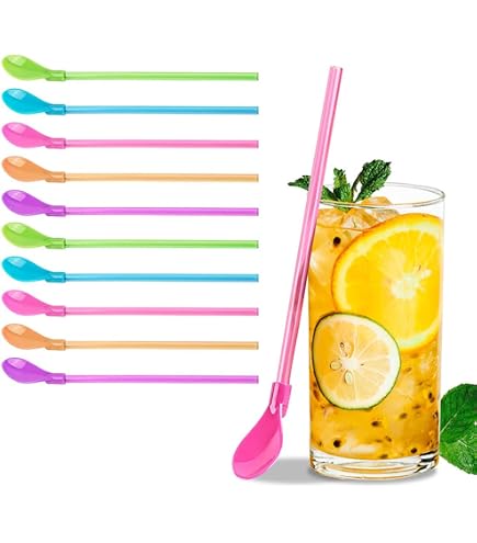 10 Pailles-Cuillères Réutilisables XINGXINLIAN - 2 En 1 Pour Smoothie, Bubble Tea Et Cocktails
