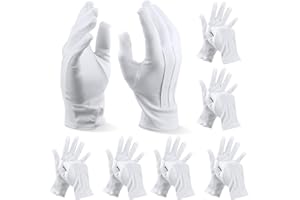 ELEPRUC 6 Paar Weiße Handschuhe Schützenfest mit Snap ZiernäHten, Dünne Handschuhe Herren, Genähte Handschuhe für Etiquette, Parade, Formelle Smokings, Schmuck-Inspektion, Unisex, Nylon