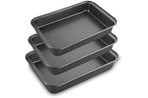 STARVAST Non Stick Oven Baking Trays, 3 Pieces Carbon Steel (PFOA Free) Roasting Tins Pans - Black