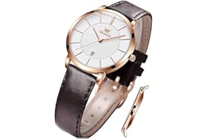 OLEVS Ladies Quartz Watch Minimalist Casual Ultra-Thin Design & Leather Strap & Waterproof & Date Elegant Watch