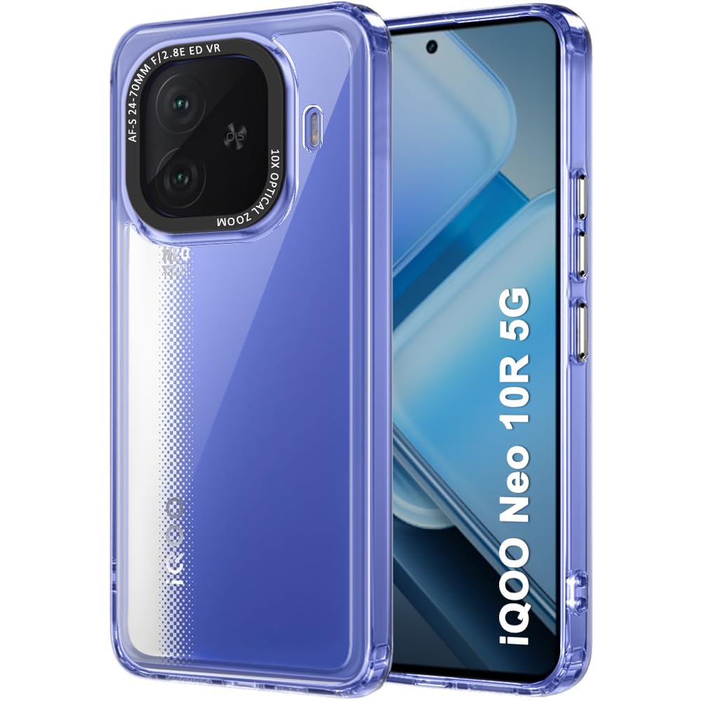 TheGiftKart Hybrid Shockproof Back Cover Case for iQOO Neo 10R 5G | Stylish Camera Border | Plated Buttons | Crystal Clear Hard Back Cover Case for iQOO Neo 10R 5G (TPU & PC, Transparent Bumper)