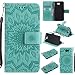 Produktbild Hozor PU Leder Hülle für Huawei Y5 II / Y5 2 / Y6 II Compact 5.0 zoll Embossing Prägung Blumen Muster Ledertasche Weiche TPU Soft Rückseite Abdeckung Handytasche Bumper Schutzhülle Brieftasche Flip Case Wallet Cover Bookstyle Handyhülle Tasche Anti-Scratch Shell Folio Klapphülle mit Standfunktion Magnetverschluss und Kredit Kartenfächer - Hellgrün