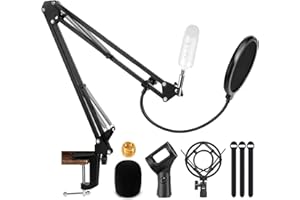 RETOTENG Adjustable Microphone Stand Desk Suspension Scissor Arm Mic Boom Arm, Compatible with Most of Mics for Professional Streaming, Voice-Over, Recording, Games