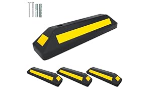 Berry Wheel Stopper 57CM - Heavy Duty Rubber Parking Blocks with Yellow Reflective Stripes | Durable PVC Car Wheel Stops for Garage, Driveway & Parking Lot Safety (4 Pcs)