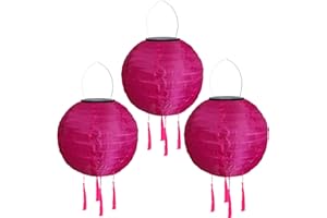 Yeehliny Solar Lampions Außen Wetterfest Solarlampiongs Outdoor Hängend Solar Lampion mit Quasten, 30cm Papierlaterner Aus Nylon, Solar Laterne Solarlampen für Außen Garten Balkon (3pcs/Pink#)