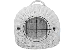 Damian-Wiklina Cesta de mimbre con rejilla y asa/transportador de mascotas/cesta de transporte para mascotas, cueva / 50 x 40 x 45 cm - Productor (blanco)