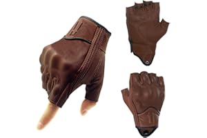 Harssidanzar Mens Gloves Half Finger Goatskin Leather Motorcycle Gloves GM037UK