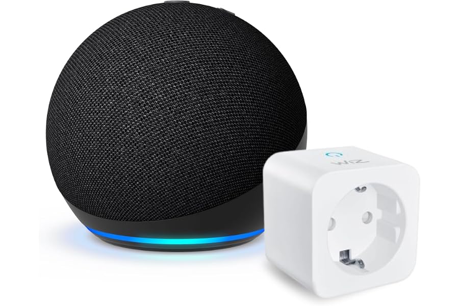 Echo Dot (Neueste Generation), Anthrazit + WiZ Smart Plug (Typ F), Sprachgesteuertes Smart-Home-Set,