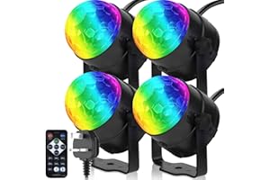 CATPOWER Pack of 4,Remote Control Sound Activated Party Lights Indoor, UK Plug, 4m(12.8ft) Power Cable, Stage Stroboscopes, Dj Lighting, RBG Disco Ball, Strobe Lamp Stage Par Light for Car Room Dance Party