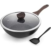 Kordisen Wok 30 cm, Induction Wok with Lid, Non-Stick Coating, Suitable for All Hobs, PFOA Free