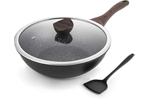 Kordisen Wok 30 cm, Wok a Induzione con Coperchio, Rivestimento Antiaderente, Adatto a Tutti i Piani Cottura, Senza PFOA