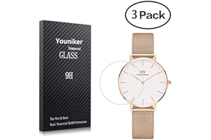 Youniker Paquete de 3 protectores de pantalla de vidrio templado para reloj Daniel Wellington, protectores de pantalla de reloj Daniel Wellington, antiarañazos, antihuellas, sin burbujas (caja: 32 mm)