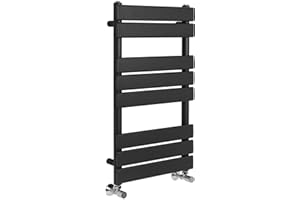 Greened House Richmond Heated Towel Rail Flat Panel Black Bathroom Towel Radiator Central Heating (Black, 500mm W x 800mm H)