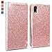Produktbild OKZone iPhone XR Hülle, Luxus Glitzer Bling Premium PU Leder Handyhülle Brieftasche-Stil Magnetisch Folio Flip Etui Brieftasche Hülle Schutzhülle Tasche Case für Apple iPhone XR (Roségold)