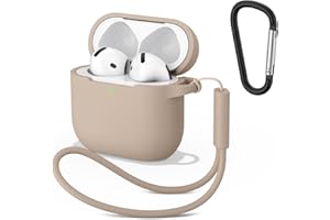 WOOZ Silicone Case for AirPods 4 Case Cover 2024, Soft Silicone Cases, Protective Case Apple Airpods 4, Effective Impact and Scratch Protection, Protective Case with Carabiner (Milk tea)