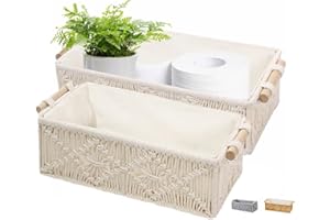 BASVII 2er-Pack Aufbewahrungskörb Boho Körbchen (34x16.5x9.8cm und 30x13.5x9.8cm), Makramee Geflochtene Klopapier Aufbewahrung für Badezimmer, Bad, Schlafzimmer & Babyzimmer Aufbewahrungskörbe
