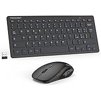 TECKNET Set Tastiera e Mouse Wireless, 2.4G Silenzioso con Ricevitore Nano USB, 12 Scorciatoie Multimediali per Computer, PC,