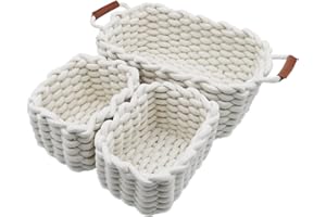 Icegrey Aufbewahrungskorb Baumwolle Strickkorb Dekorative NatüRliche Rechteck Wasserdichter Aufbewahrungsboxen Organisatoren für Babyzimmer, Schlafzimmer, Wohnzimmer Weiß 3er Pack
