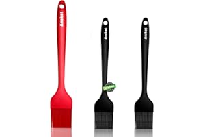 Anaeat High Heat Resistant Silicone Basting Pastry Brush Set of 3- Hygienic One-Pieces Design Spread Oil Butter for BBQ Grill Barbecue Baking Kitchen Cooking - BPA Free & Dishwasher Safe (Black & Red)