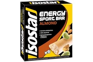 ISOSTAD Isostar, Barritas Energy Sport con Vitamina B1, Fósforo y Magnesio. Contribuyen al mantenimiento de los huesos en condiciones normales y a la reducción de la fatiga. Sabor Almendra, 6x25gr
