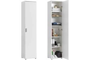 Home Collective Mehrzweckschrank Schmaler Schrank 40 cm mit 1 Tür & 4 Einlegeböden | Universalschrank Haushaltsschrank für Haushalt, Flur, Büro oder Schlafzimmer | 40x35x184 cm (BxTxH) | Weiß