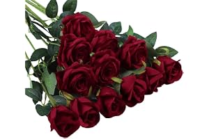 RHQFDM 12 buntar konstgjorda röda rosor, 51 cm långstjälkade konstgjorda rosor, konstgjorda silkesblommor, konstgjorda blommo