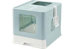 Vealind Lettiera per Gatti, 51 x 41 x 38 cm Grande Toilette per Gatti Chiusa con Design Pieghevole, Vassoio Estraibile e Paletta (Verde)