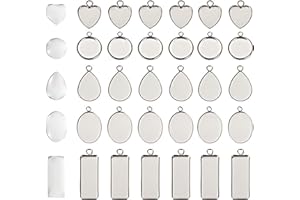 Innovess Pendant Trays Kit Round, 5 Styles Silver Pendant Blanks for DIY Crafting, Bezels for Resin Jewellery Making, Cabochons Flat Back Settings for Earring Pendants Jewellery Making（60pcs）