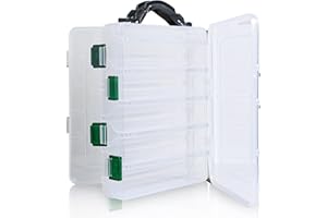 Realure Caja de cebo de doble cara para pesca con asa, 4,5 x 17 x 20 cm, caja de señuelos, 10 compartimentos para señuelos artificiales, cebo Wobbler, cebo de goma (Transparente)