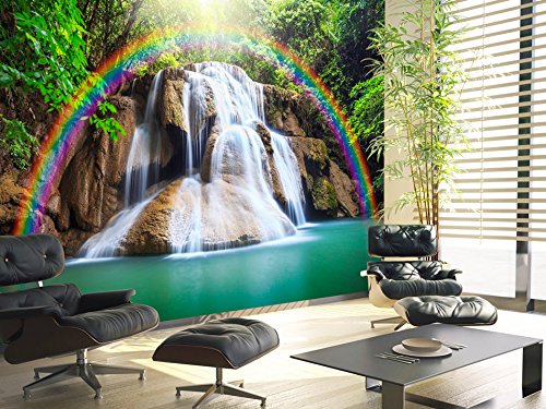 FOTOTAPETE 150×105 cm – VLIES TAPETE PREMIUM – PROFI QUALITÄT – 3 Farben zur Auswahl – Top moderne Wanddeko – Wandbilder XXL – Riesen Wandbild – Top Design Tapete – Neue exklusive Edition mit noch besser Druckauflösung – Deutsches Premium Vlies – Wasserfall Regenbogen Natur LAndschaft c-C-0007-a-b - 2
