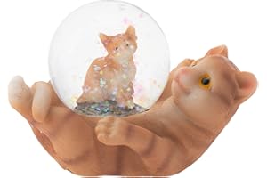 Elanze Designs Striped Tabby Cat and Kitten Magical Whimsical Tabletop Dresser Nightstand Figurine Miniature 45MM Sturdy Polyresin Glitter Water Snow Globe Decoration
