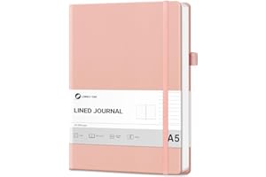 Lonely Oak Ligné Journal Carnet de Notes, 160 Pages A5 Carnet Cahier Relié Pour Femme & Homme, 120GSM Papier Sans Acide Avec Couverture Rigide en Cuir et Poche Intérieure(Rose)