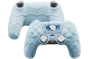 PlayVital Funda de Silicona Semitransparente para ps5 Mando - Serie Cute Ocean Whisper, Carcasa Protectora con Tapas para Joysticks y Pegatina, Compatible con Base de Carga (Azul Menta)